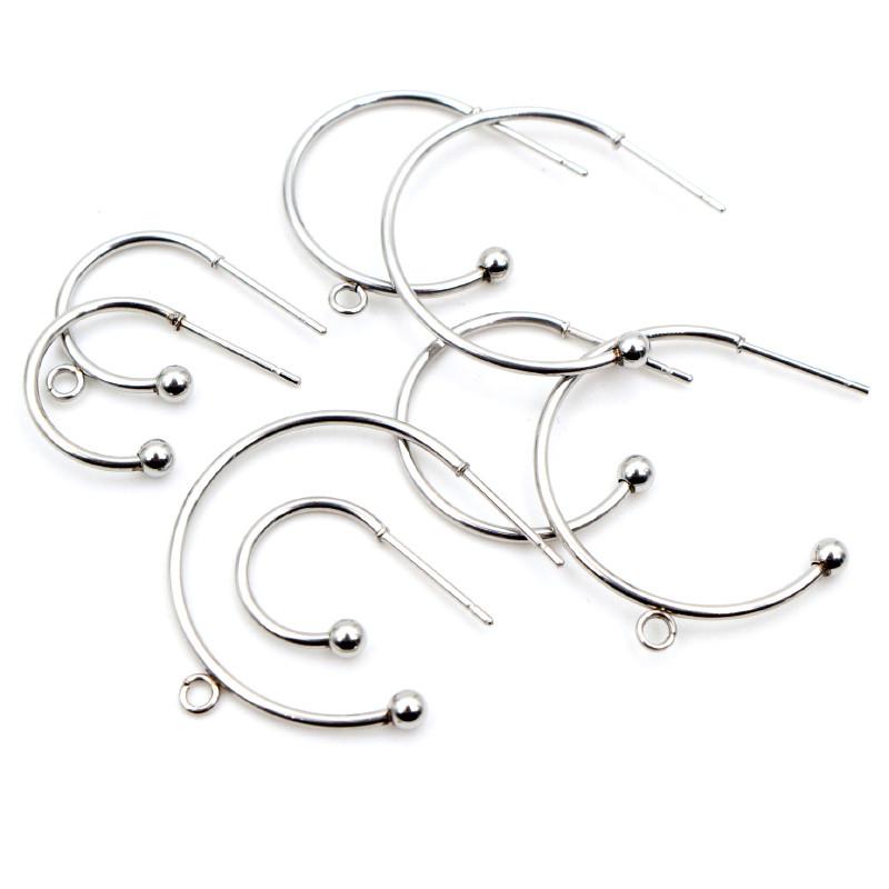 10pcs 12 15 20 25mm 316 Stainless Steel Earring Hooks Hoops Circle Ball Stud Earrings Ear Wires Connector DIY Jewelry Findings