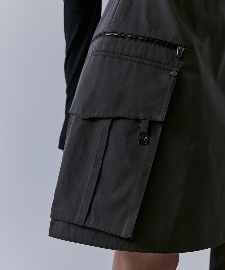 Teulimingbeodeu Cargo Layered Mini Skirt [ Charcoal ]