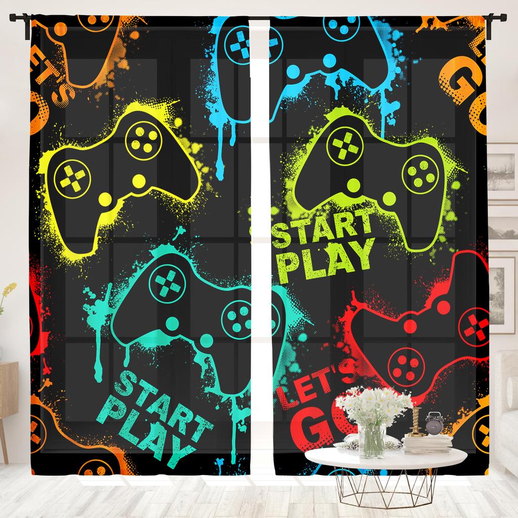 2 Pieces, Game Controller Printed Curtains - Semi Transparent - Suitable for Living Room, Bedroom, Kitchen, Home Decoration