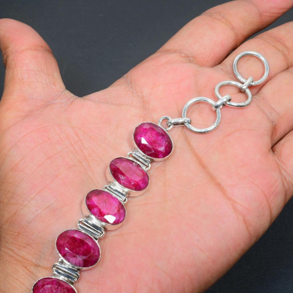 Kashmir Ruby Bracelet Kashmir Ruby Gemstone Handmade 925 Sterling Silver Bracelet Kashmir Ruby Bracelet For Kashmir Ruby Gift For Mother