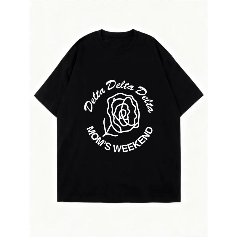 Vintage Black Oversized T-Shirt with Line-Art Rose & Delta Delta Delta Print – "Mom’s Weekend" Themed Top