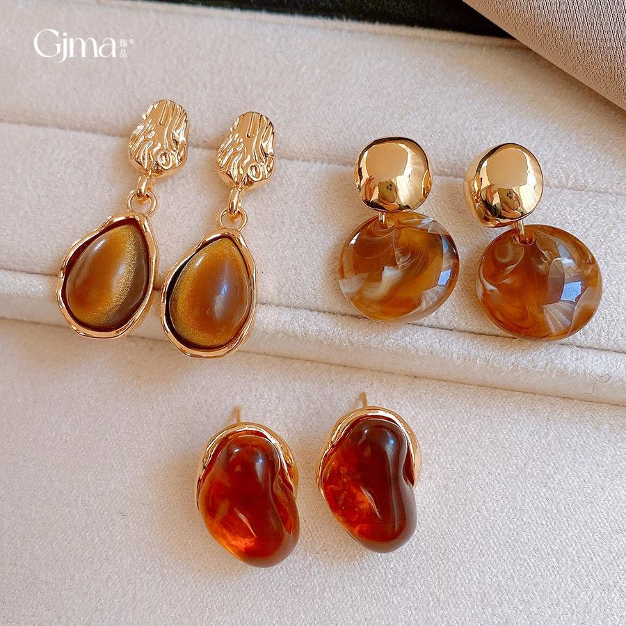 Autumn and Winter Maillard Geometric Resin Water Drop Earrings Stud Earrings Fashion Personality Earrings