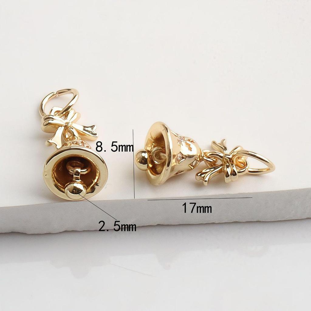 14K Gold Plated Zircon Bow Bell Pendant for DIY Bracelet, Necklace, or Christmas Ornament