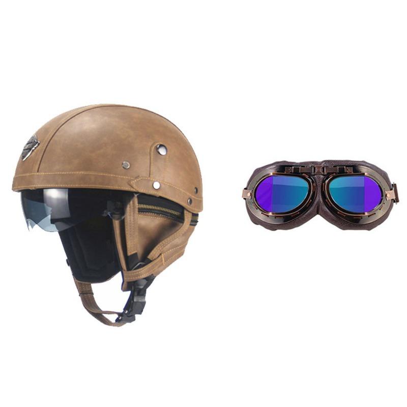 Vintage Personality Helmet Lens Standard Motorcycle Half Helmet Scooter Cruise Leather Helmet Prince Helmet