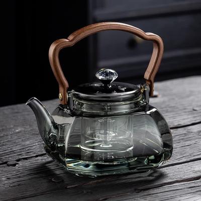 Tetera de vidrio octaédrica resistente al calor de 1000 ml, vapor y ebullición, tetera de doble uso con viga elevadora, tetera de vidrio, juego de té Kung Fu