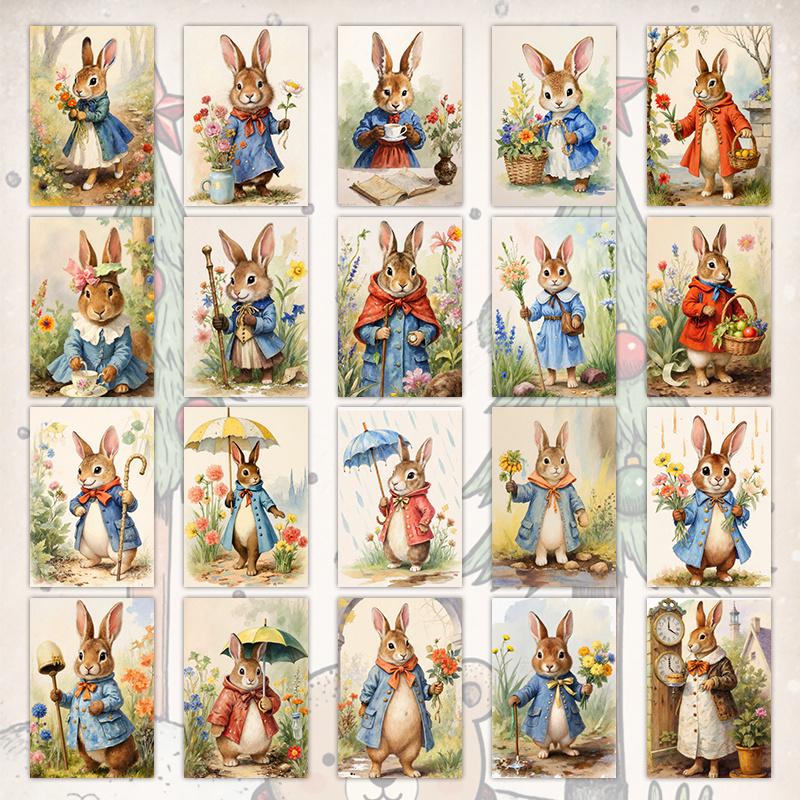 

20 шт. Ретро Наклейки на стену с пасхальным кроликом, Открытки/Поздравительные открытки, Дизайн в стиле кролика, Карточка-этикетка для пасхальной корзины, Декор для домашней вечеринки
