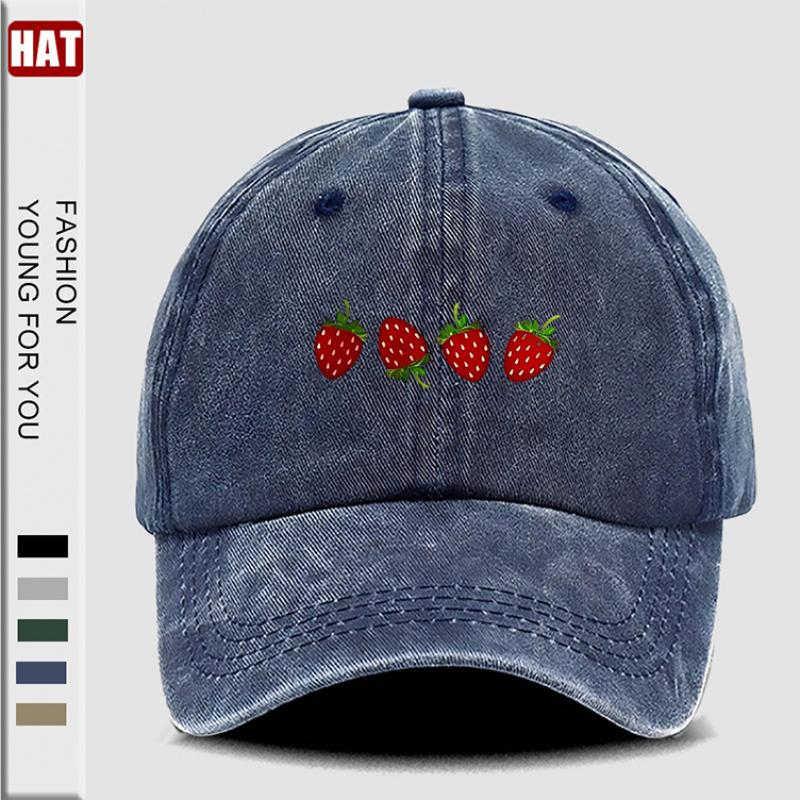 pc Strawberries Printed Hat Washed Baseball Hats for Men Beach Hat for Women Breathable Caps Hot Selling Adjustable DAD Hat