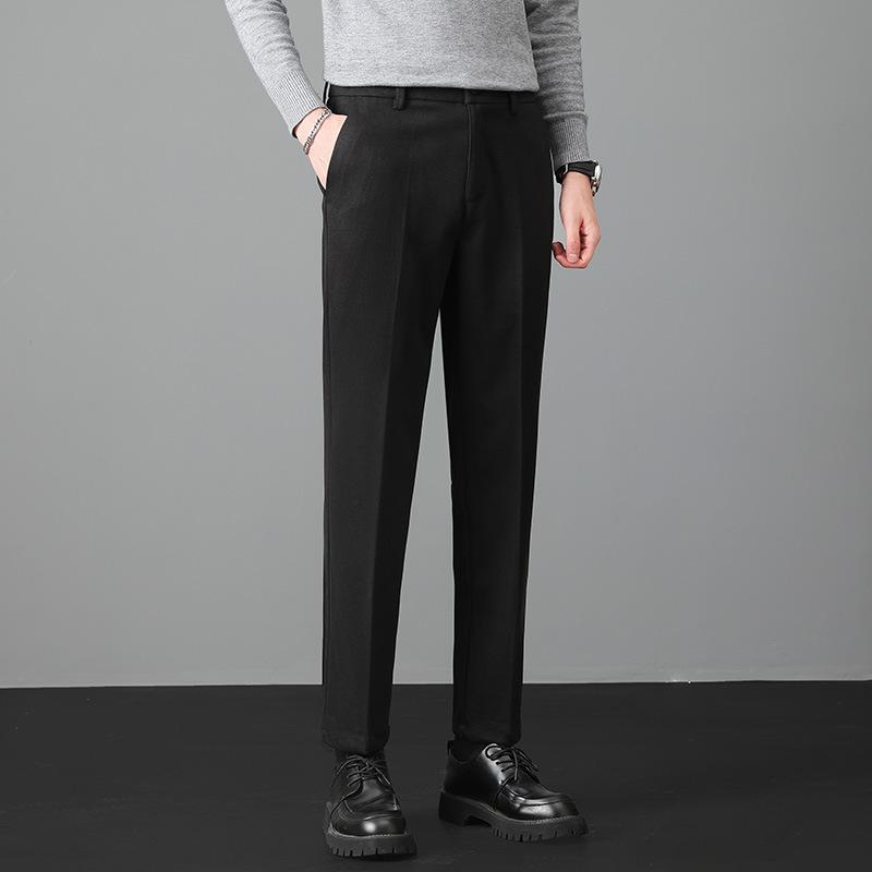 Light luxury winter woolen trousers men's casual pants men's slim straight trousers British elastic casual trousers nine points