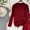 New Loose Knit Fried Dough Twists Sweater Suit Women's Winter High Waist Slim Straight Wide Leg Pants Two-piece Set