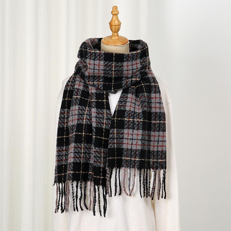 Warm And Versatile Atmosphere Two-Color Plaid Scarf Imitation Cashmere Thickened Scarf Women'S Autumn And Winter
