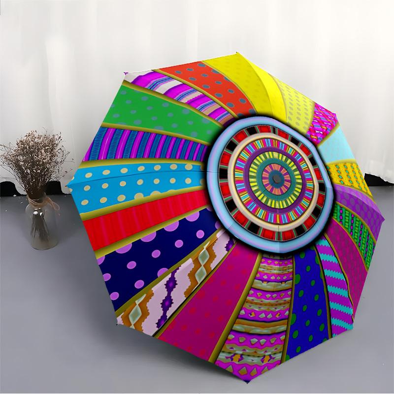 1pc Colorful Wheel Automatic Folding Umbrella - Portable Collapsible Design, 8-Rib Iron Frame, Durable Fabric yy251125193