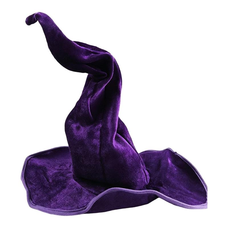 Costume Witch Hat for Halloween Event, Soft Fabric Wide Brims Dressing-Up Hat with Twist Crowns for Themed Performances