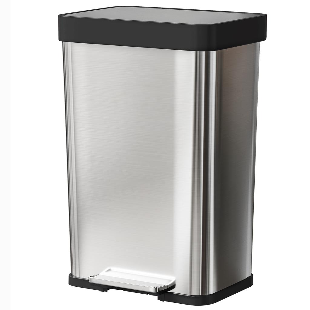 60 L Trash Can with Foot Pedal, Stainless Steel Waste Bin with Soft-Closing Lid, Silver Colored
