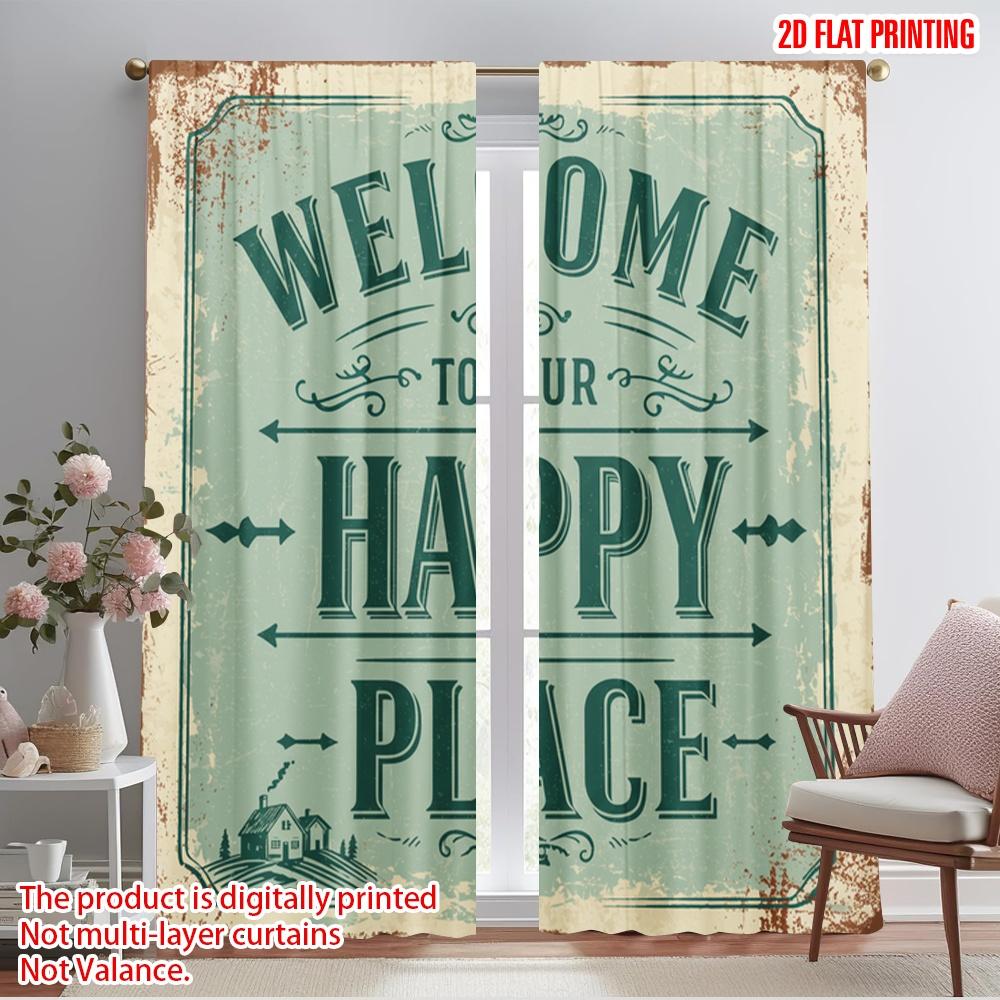 

2pcs 2D flat printing Window Curtains Welcome Happy Place Home_a Fabric Without Electricity Family Party Use for All Occasions 52.50×116.00 CM 2pcs