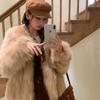 Stylish Mid-Length Winter Overcoat In Luxe Imitation Fox Fur
