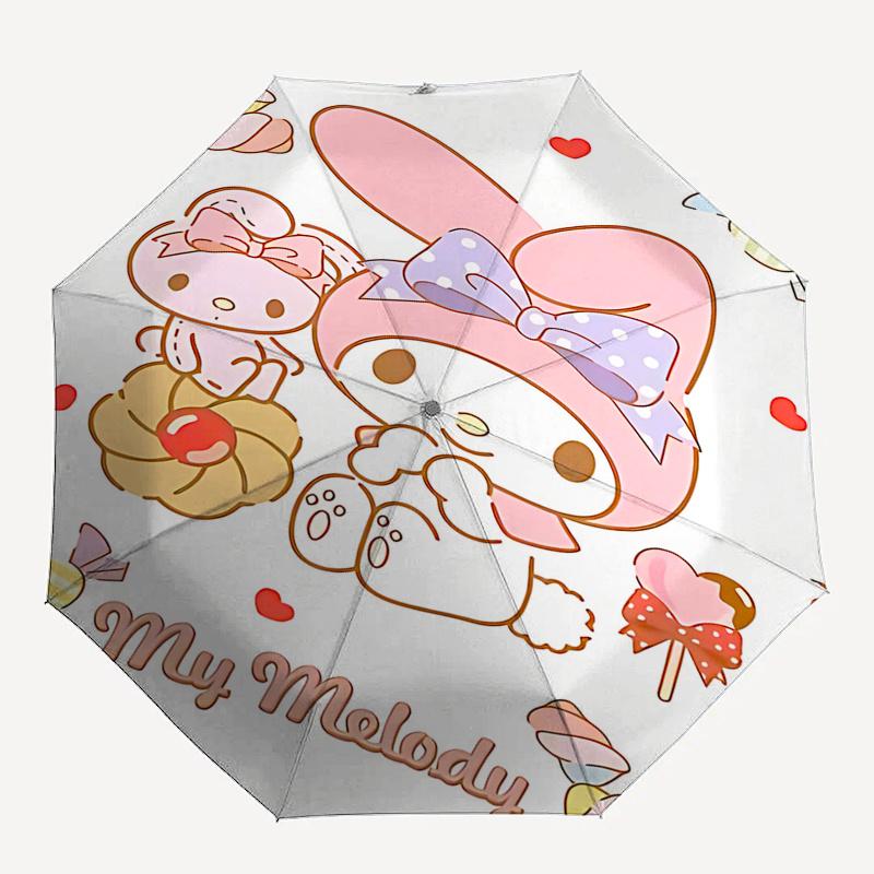 1pc My Melody Automatic Folding Umbrella - Portable 3-Fold Design with Iron Frame, Perfect for Fans, Travel, Daily Use, and Festive Gifts.D091