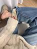 High Waist Plus Size Women's Fleece-Lined Winter Denim Jeans, Thickened Straight Leg, Loose Fit, Slimming Cut