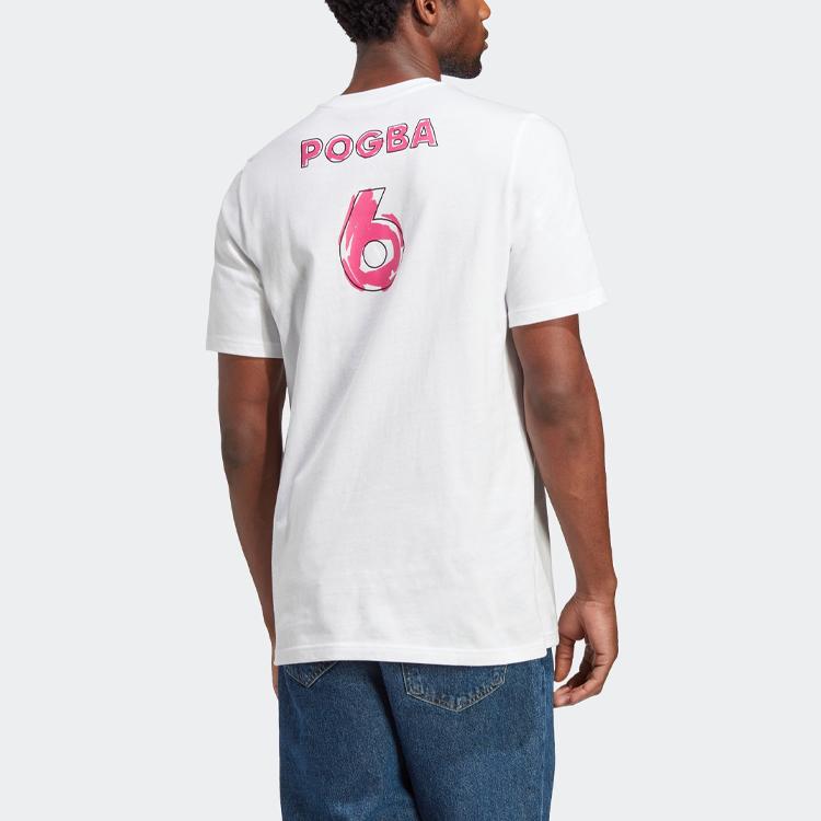Adidas Pogba Icon Graphic Tee Hand-Drawn Pattern Printed Soccer Short Sleeve T-Shirt Men Tops White HT5186