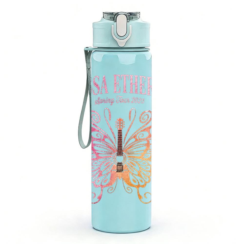 1PC Butterfly Pink Floral Minimalist Art Print 750ml Portable Sports Water Bottle Leakproof Gym Outdoor Travel Drink Cup