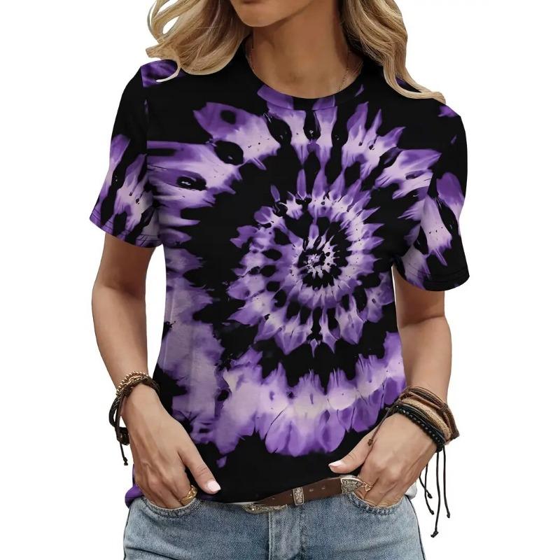 Women's Tie-Dye Round Neck T-Shirt Casual Short-Sleeved Blouse Fashion Casual Street Summer Oversized Women's Clothing