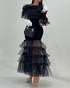 2024 Black Mesh Sequin Midi Skirt Dress