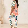 Women Plus Size Two Piece Coordinate Crew Neck Short Sleeve Blouse Long Trousers