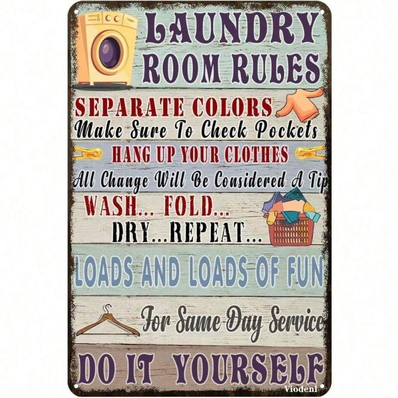 Metal Wall Art Vintage Laundry Rules Poster for Home Bar Garage