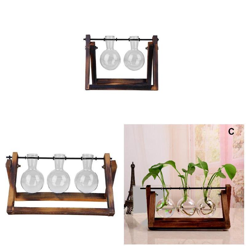 Buy Glass Tabletop Hydroponics Wooden Garden Home Plant Pcs Transparent Rack 1 Vase SJ at