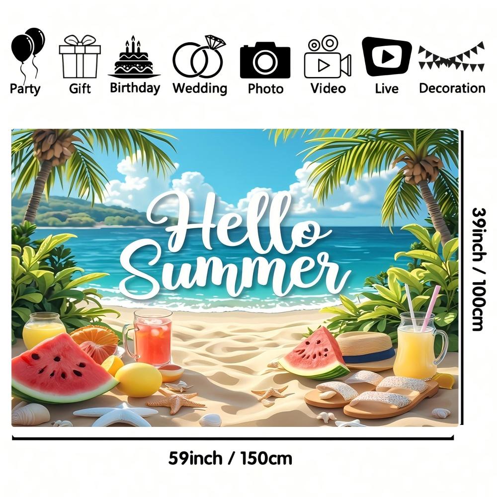 1pc Summer Beach Background Fabric Banner Suitable for Birthday Party Decoration Garden and Outdoor Decoration