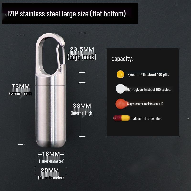 Compact Brass Pill Bottle: Waterproof, Dustproof, Moisture-Proof Storage Jar with Key Hook - Ideal for Travel or Everyday Use.