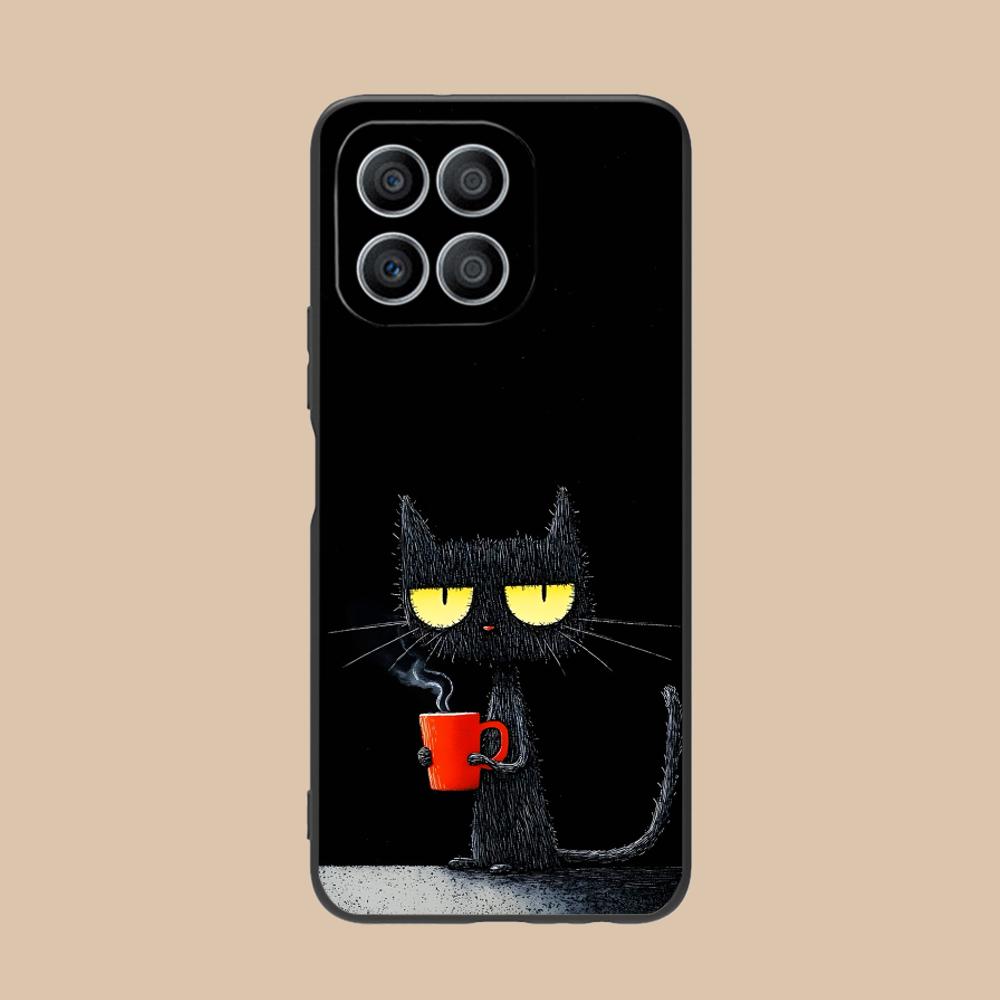 Cute Coffee Cat Matte TPU Mobile Phone Case for Honor 90 80 70 60 50 30 20 10 9 8 7 Pro S SE Lite 5G Colorful Printing Cover