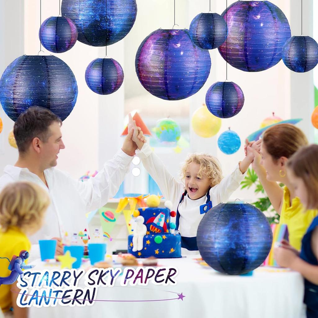 Hortsun 20 Pieces Galaxy Print Paper Lanterns Chinese Japanese Lanterns Space Themed Hanging Paper Decoration Ceiling Decor Galaxy Themed Party