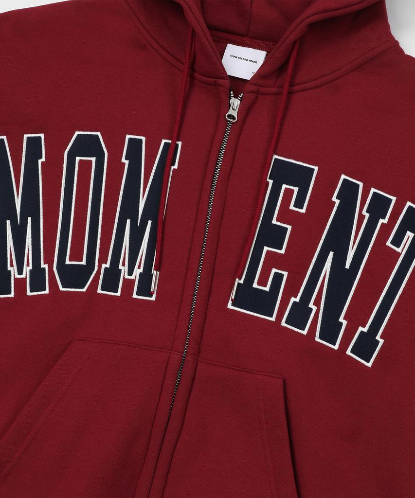 Slow Record House Moment Zip-Up Hoodie_Burgundy