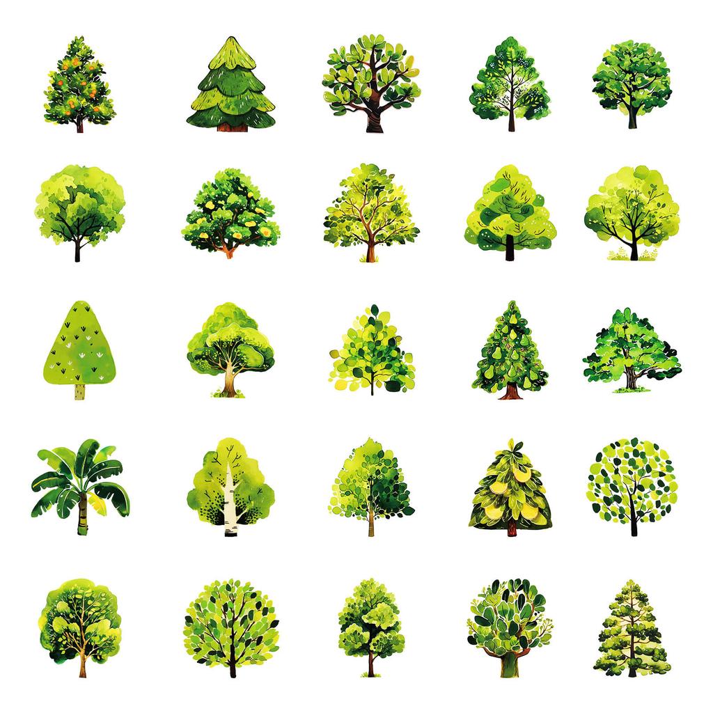 50 Cartoon Green Forest Graffiti Stickers Waterproof Decorative Stickers