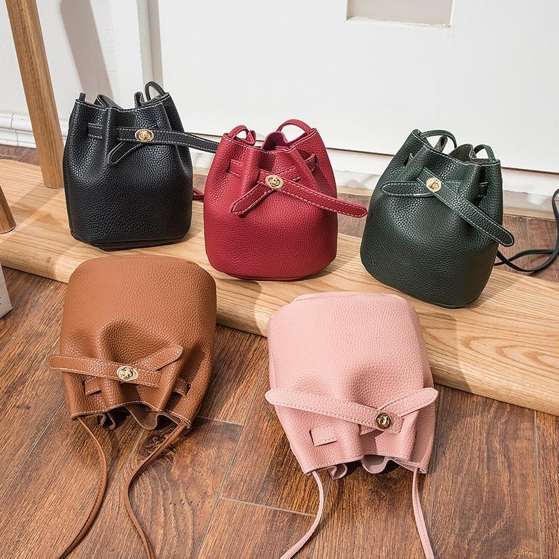 Tide Mini Bucket Women's Bag Fashion Casual Lychee Pattern Crossbody Shoulder Bag