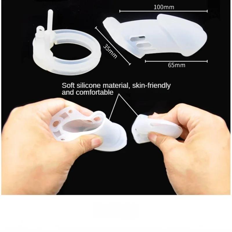 Silicone Chastity Cage Male Cock Lock With 5 Sizes Penis Ring Chastity Belt Sextoys For Men Stretcher BDSM Gay Sex Shop