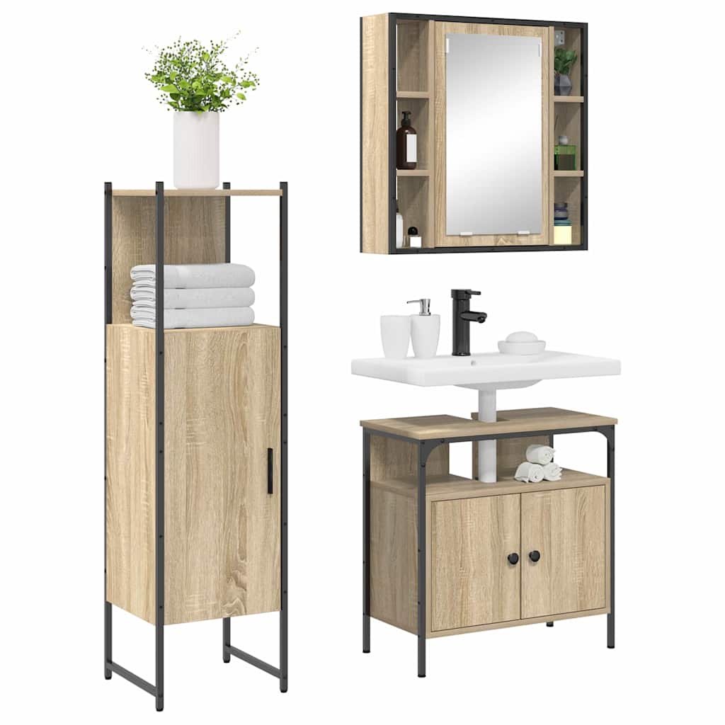 Bathroom Furniture Set with Shelf and Door 3 Pcs Brown Particleboard