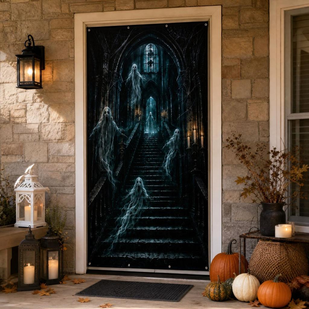 Halloween Door Curtain Decoration for Front Door, Hanging Flag, Party Supplies Gift, Home, Wall and Window Decor