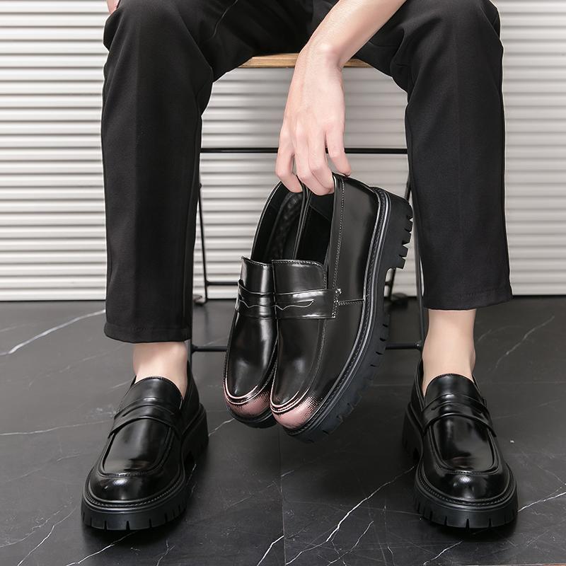 Thick-soled Men Business Loafers Black Pink Men One-legged Casual Comfortable Fashionable Leather Shoes and Social Shoes Men