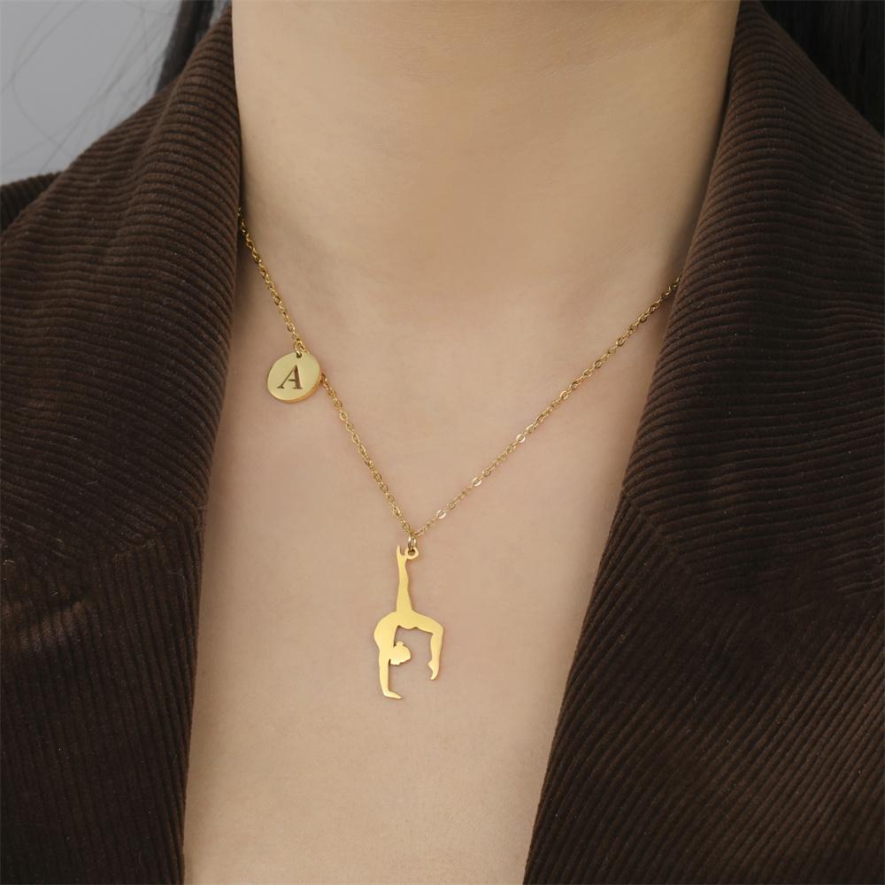 My Shape Initials A-Z Artistic Gymnastics Pendant Necklaces Women Eurhythmics Dancer Stainless Steel Letter Charms Chain Jewelry