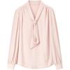 Women's Ribbon-Collar Blouse with Pearl Buttons