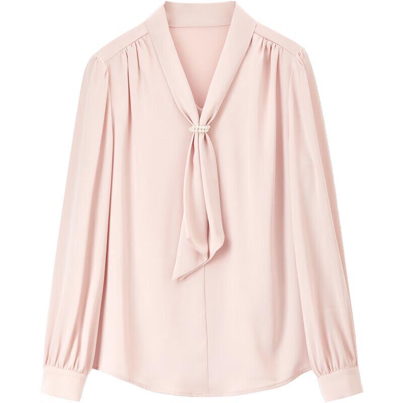 Women's Ribbon-Collar Blouse with Pearl Buttons