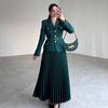 2024 Autumn European & American Solid Color Lapel Suit with Pleated Midi Skirt