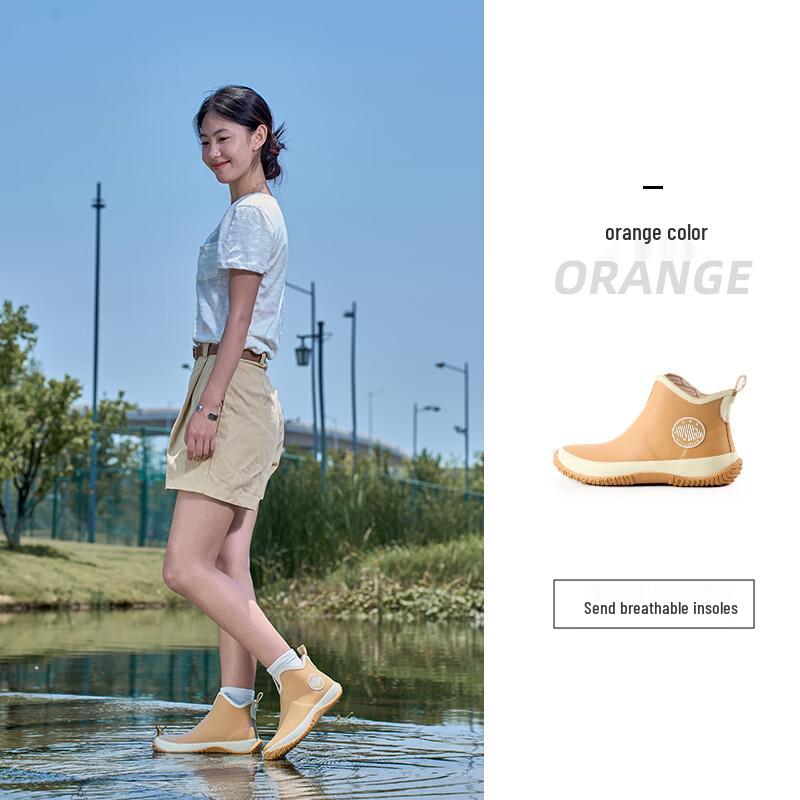 Модные водонепроницаемые женские низкие резиновые сапоги Jolly Walk JW228-1 37 оранжевый