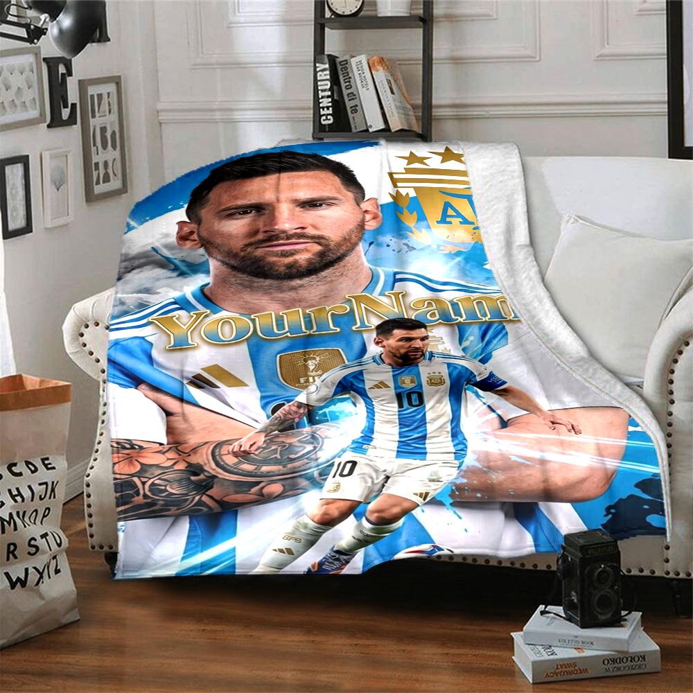 Messi Personalized Name Blanket Multi-purpose Customizable Blanket Soft Warm Cozy for Home Decor Livingroom Picnics Office Chair Four Seasons Universa