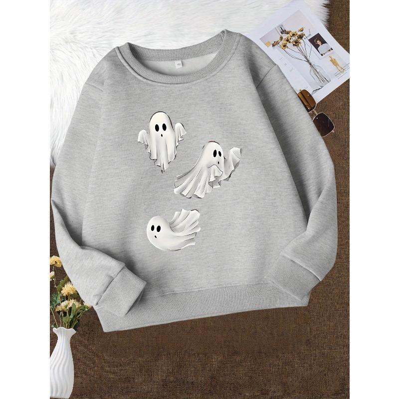 Girls' Stylish Round-Neck Sweatshirt, Casual Print Top