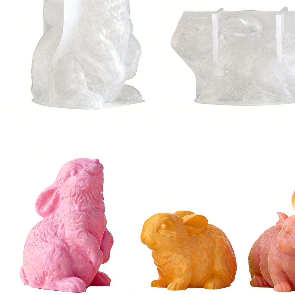 Easter Silicone Mold Casting Mold Easter Bunny Candle Mold 3D Rabbit Easter Soap Mould Plaster Ornament Crafting Making Supplies