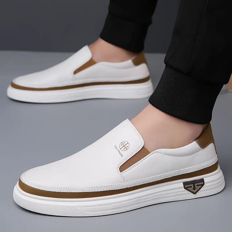 Fashion Summer Fashionable Comfortable Men's Shoes New Versatile White Shoes Leather Breathable Soft Soled Cowhide Leather Board Shoes