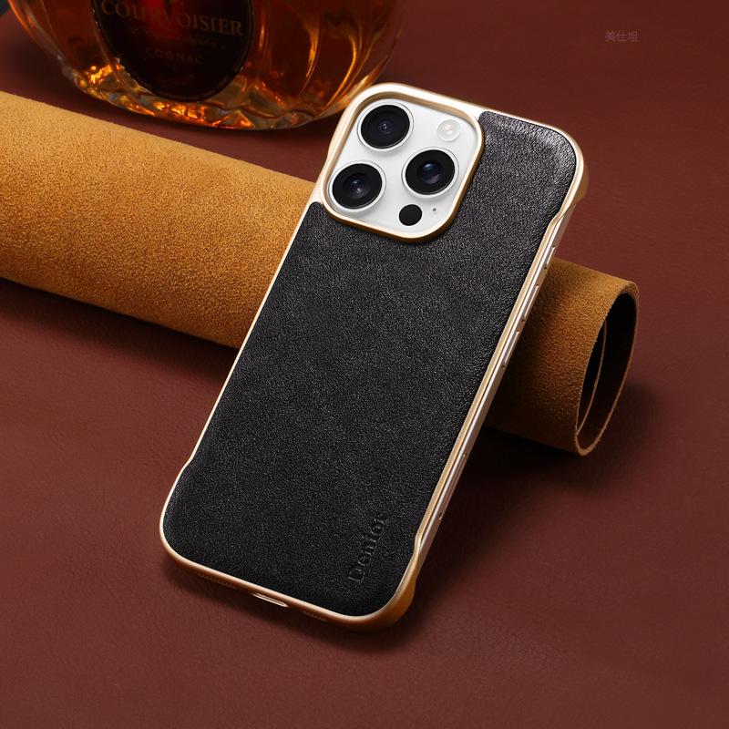 Applicable to Apple 16promax mobile phone case, borderless magnetic suction iPhone15 anti-drop electroplating 14 business cowhide case