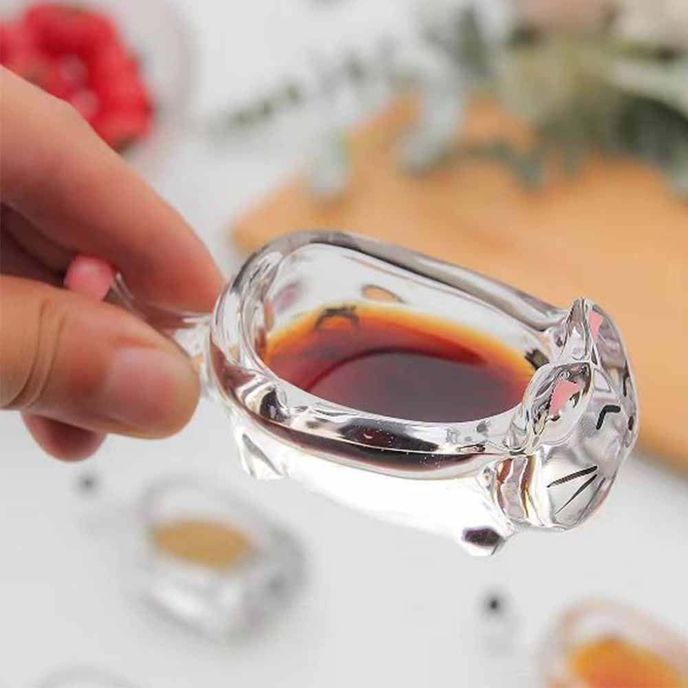 Transparent Cat Shaped Seasoning Dish Creative Glass Dipping Saucer Sauce Serving